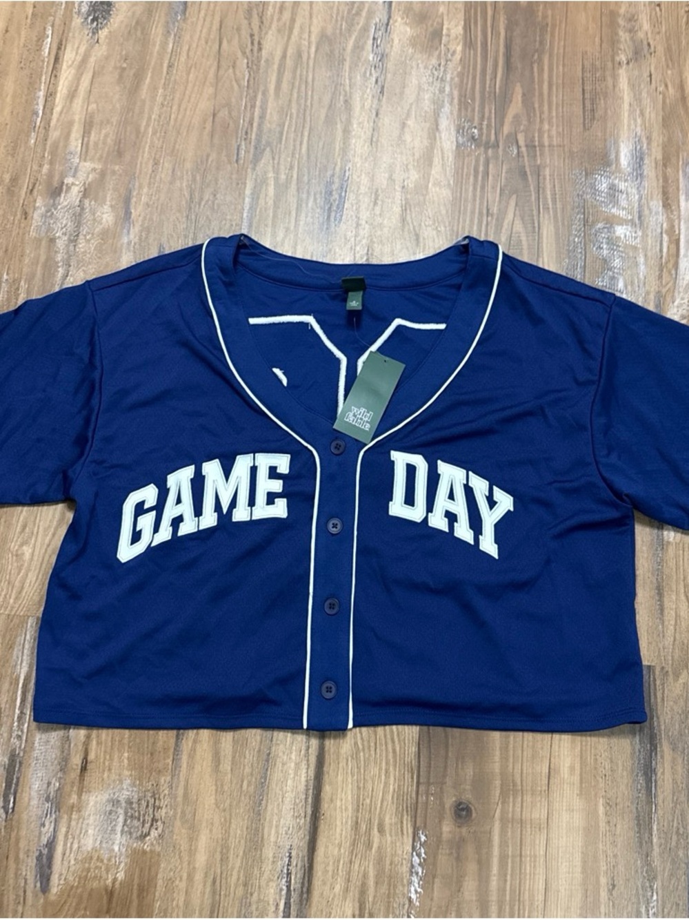 GAME DAY Women's Navy Baseball Jersey Crop Top